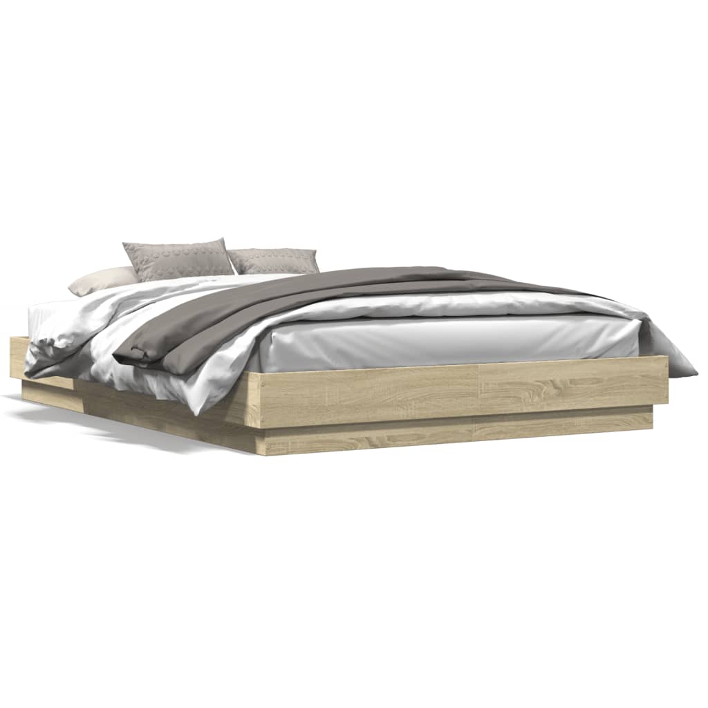 vidaXL Estructura de cama con luces LED roble Sonoma 150x200 cm