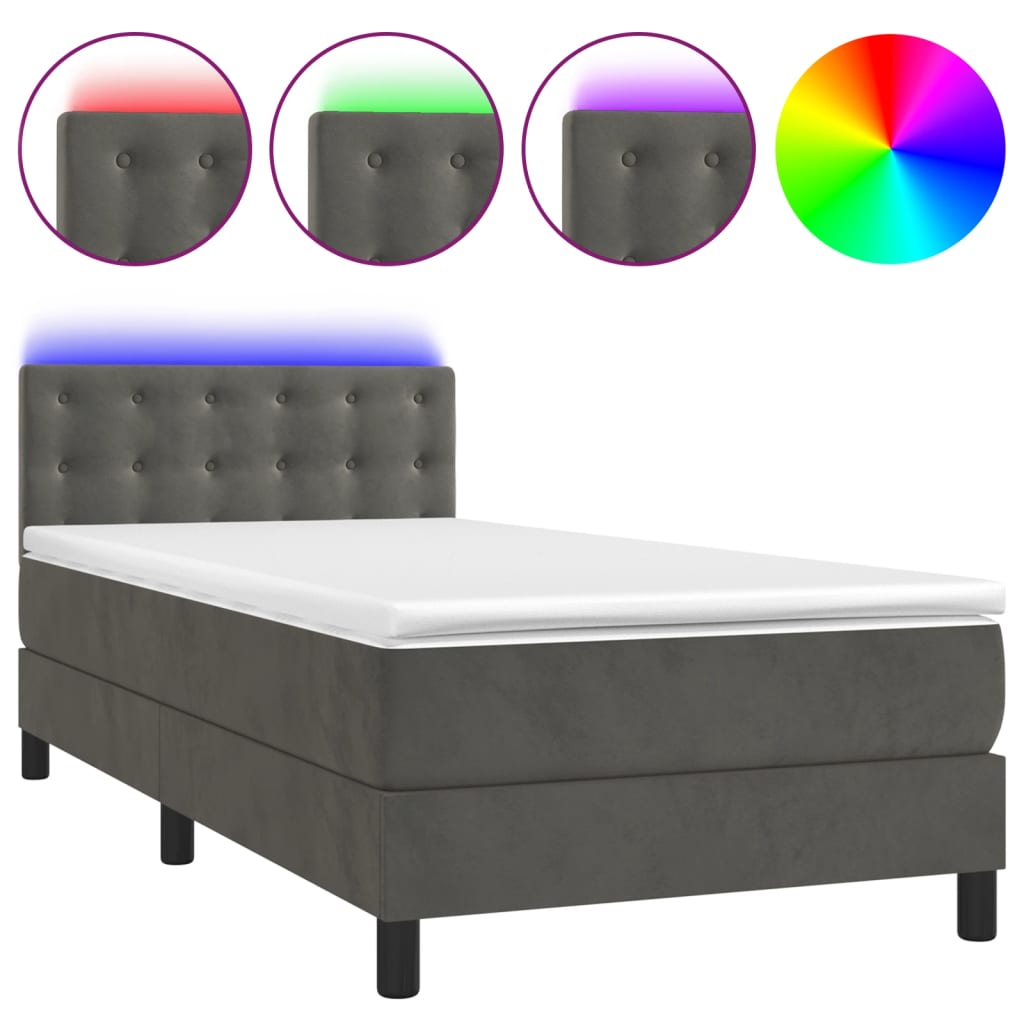 vidaXL Cama box spring colchón y LED terciopelo gris oscuro 100x200 cm