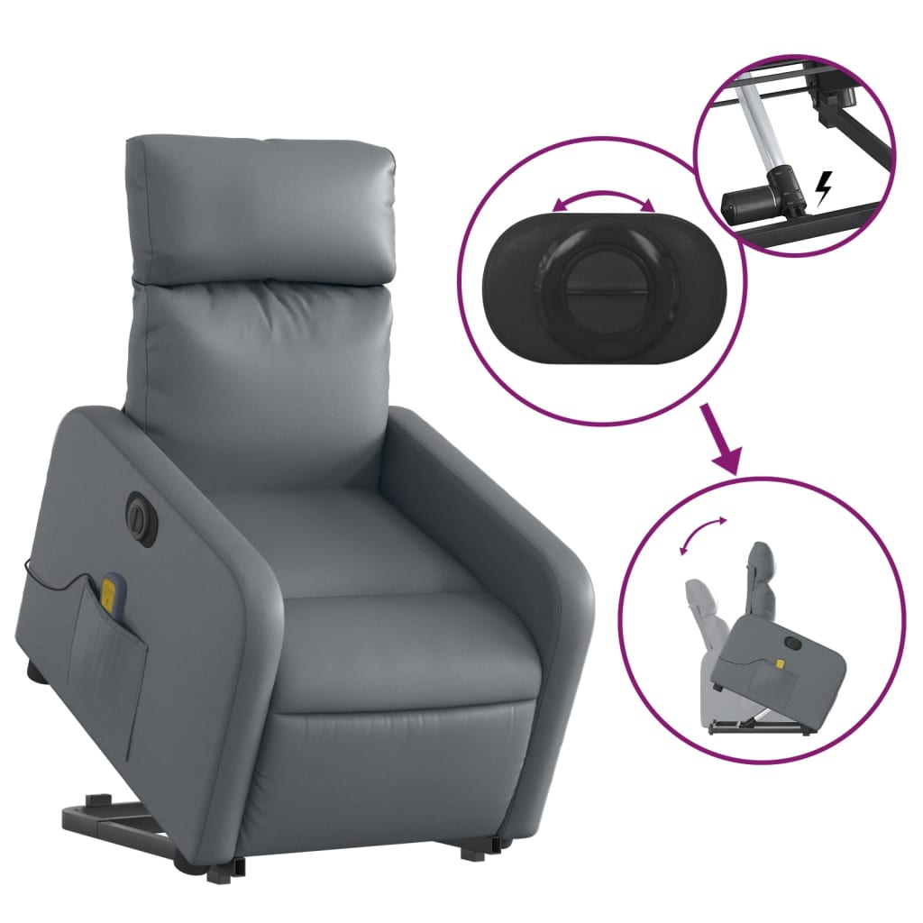 vidaXL Sillón de masaje elevable eléctrico cuero sintético gris