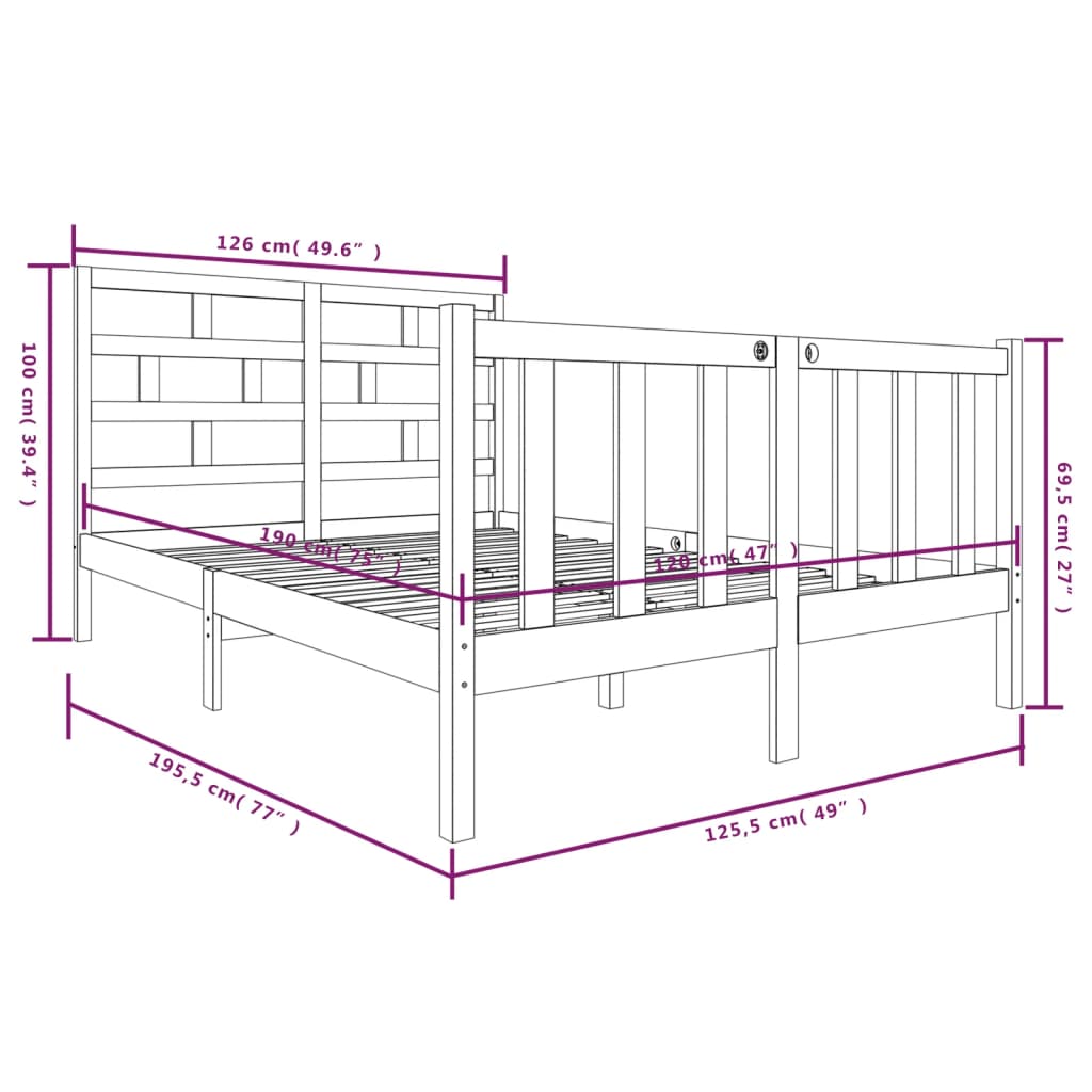 vidaXL Estructura de cama madera maciza de pino 120x190 cm