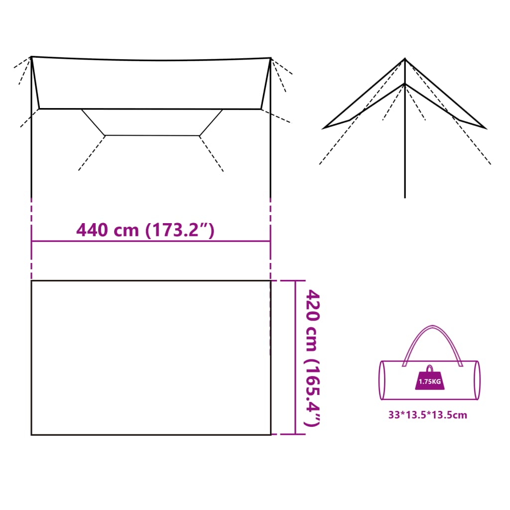 vidaXL Lona de camping impermeable gris y naranja 420x440 cm