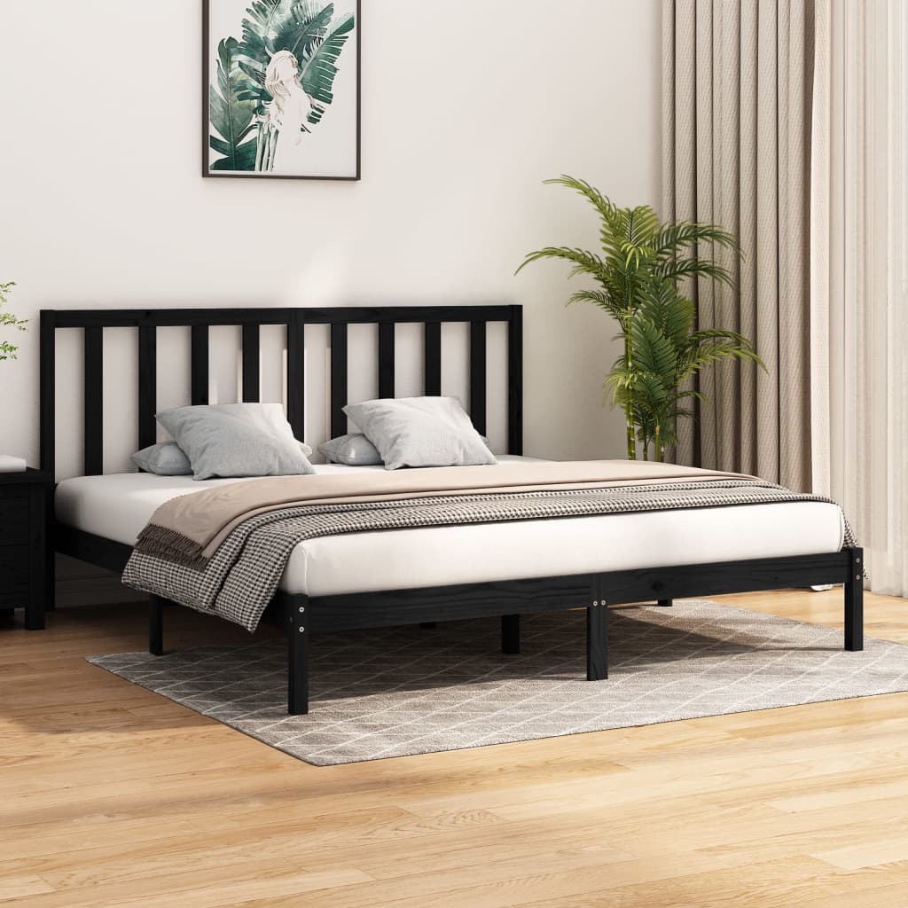 vidaXL Estructura de cama de madera maciza de pino negra 200x200 cm