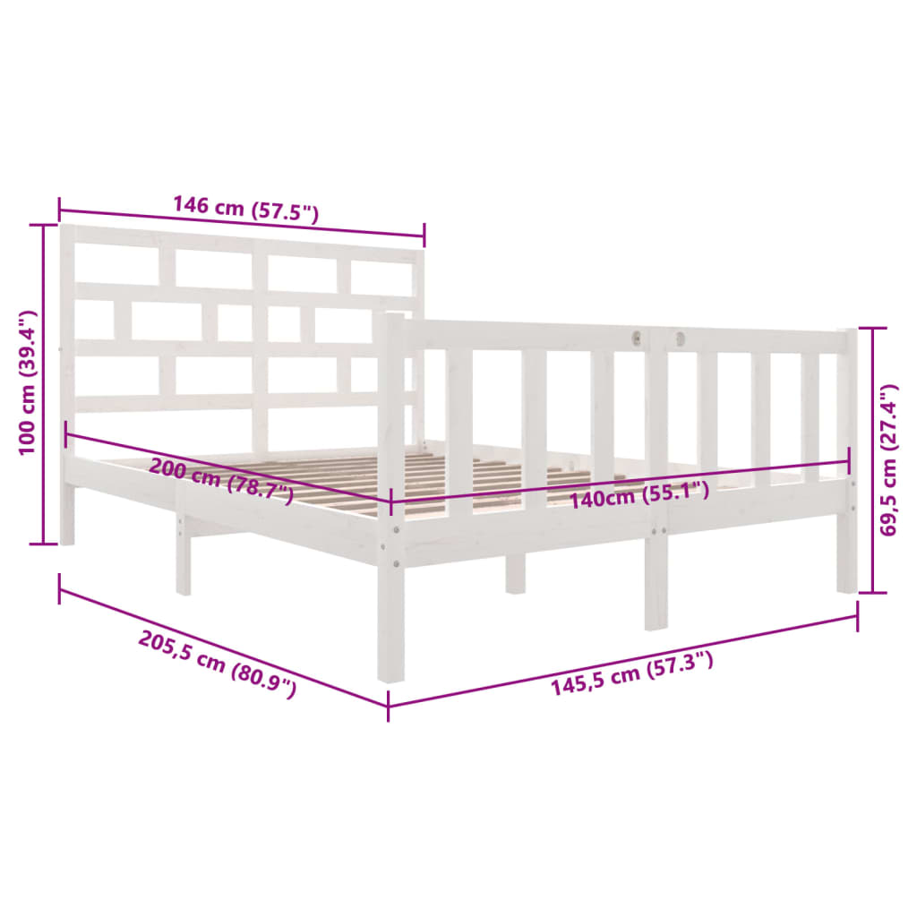 vidaXL Estructura de cama de madera maciza de pino blanco 140x200 cm