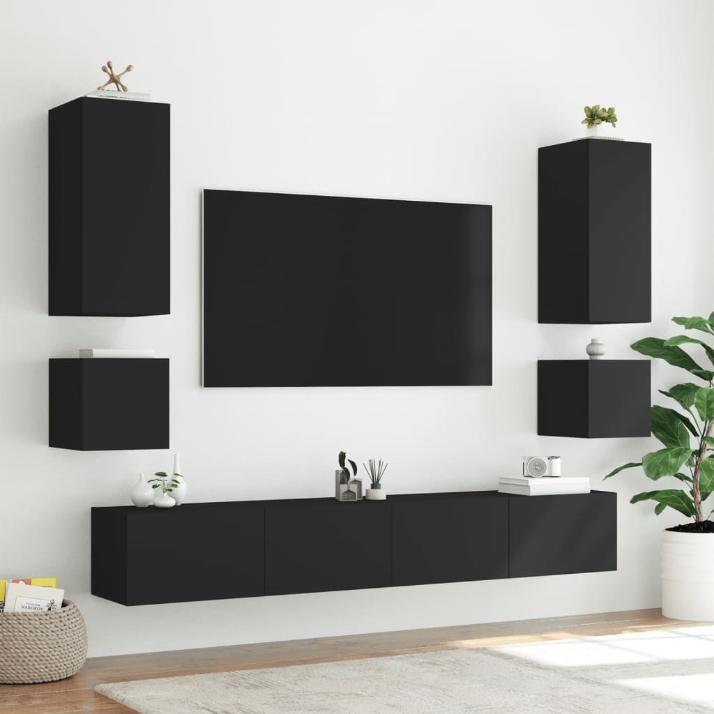 vidaXL Mueble de TV de pared con luces LED negro 40,5x35x40 cm