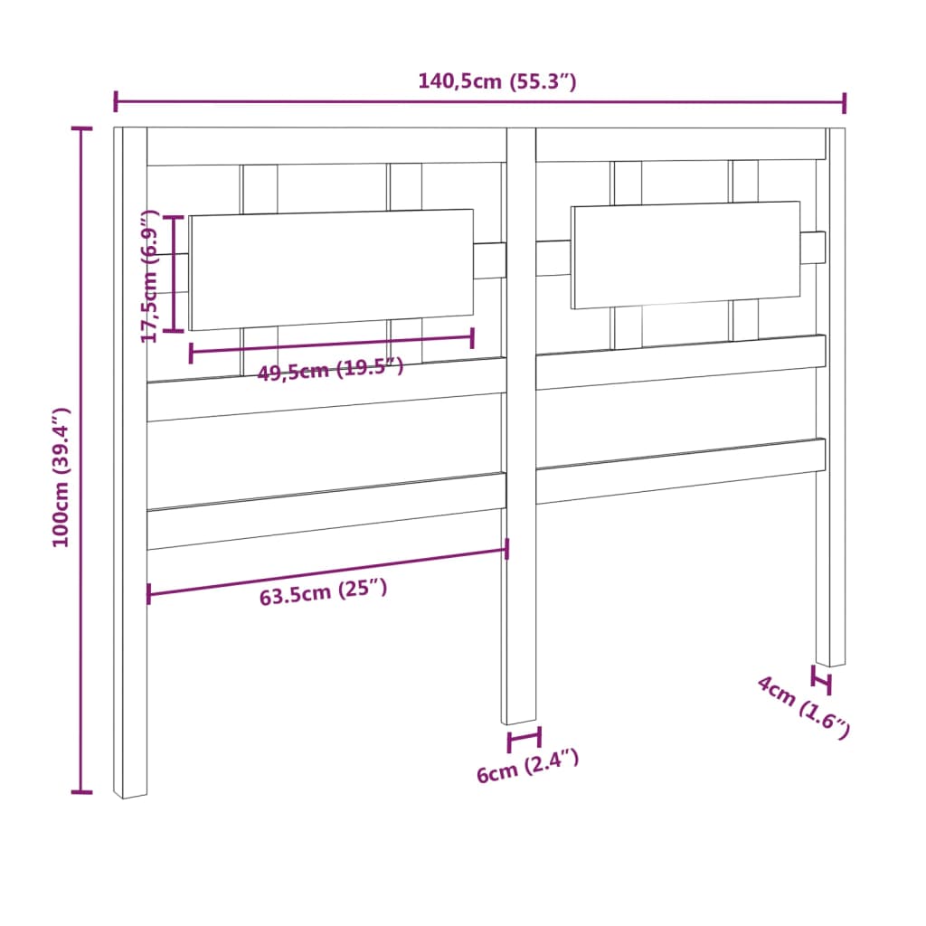 vidaXL Cabecero de cama madera maciza de pino 140,5x4x100 cm