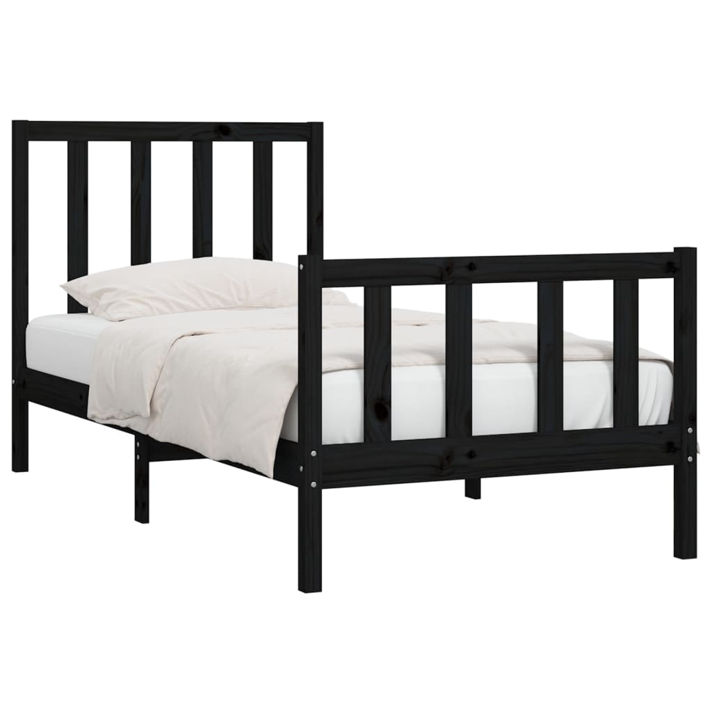 vidaXL Estructura de cama individual madera maciza negra 90x190 cm