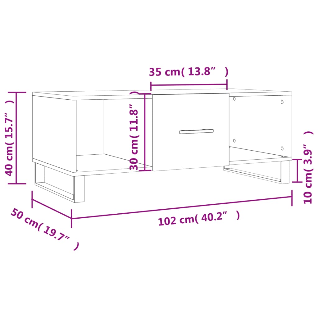 vidaXL Mesa de centro madera contrachapada gris hormigón 102x50x40 cm