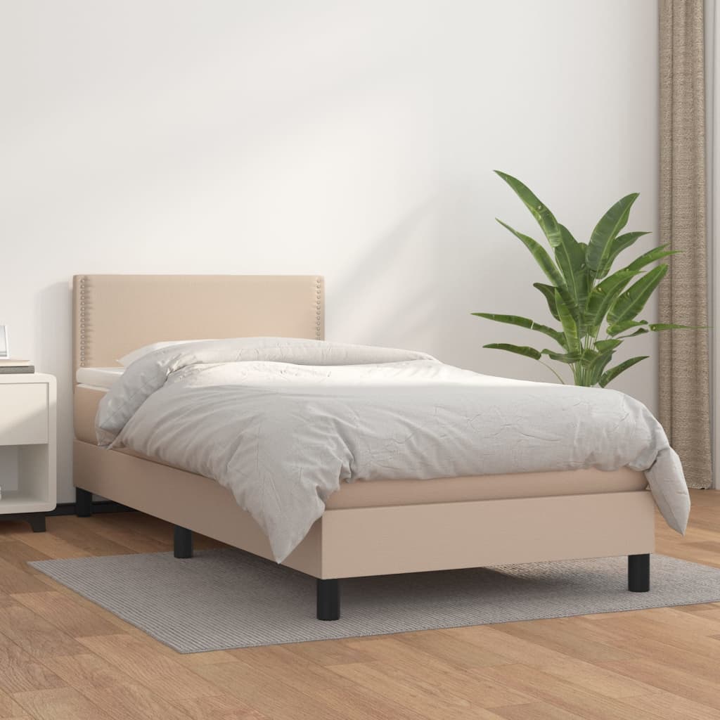 vidaXL Cama box spring con colchón cuero sintético capuchino 90x190 cm