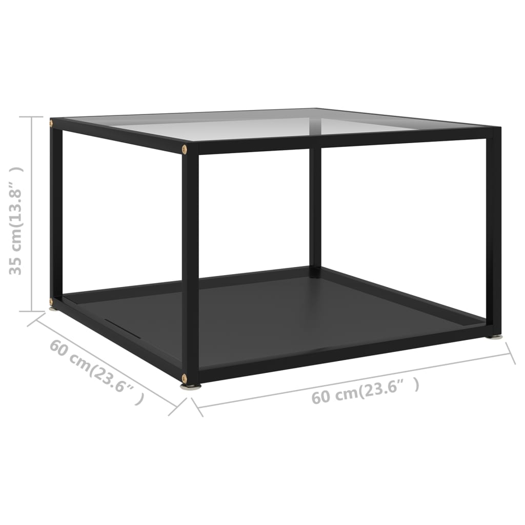 vidaXL Mesa de centro vidrio templado transparente y negro 60x60x35 cm