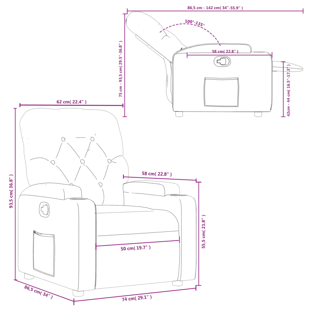 vidaXL Sillón reclinable de tela gris oscuro