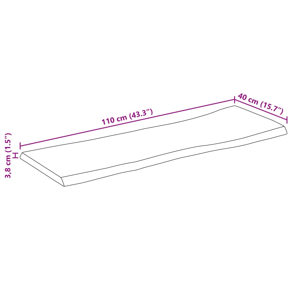 vidaXL Tablero rectangular madera de acacia borde vivo 110x40x3,8 cm