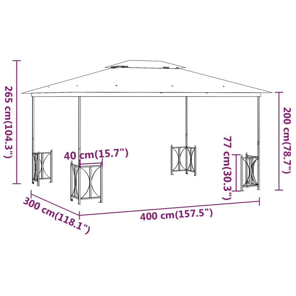 vidaXL Cenador con paredes laterales y techos dobles antracita 3x4 m