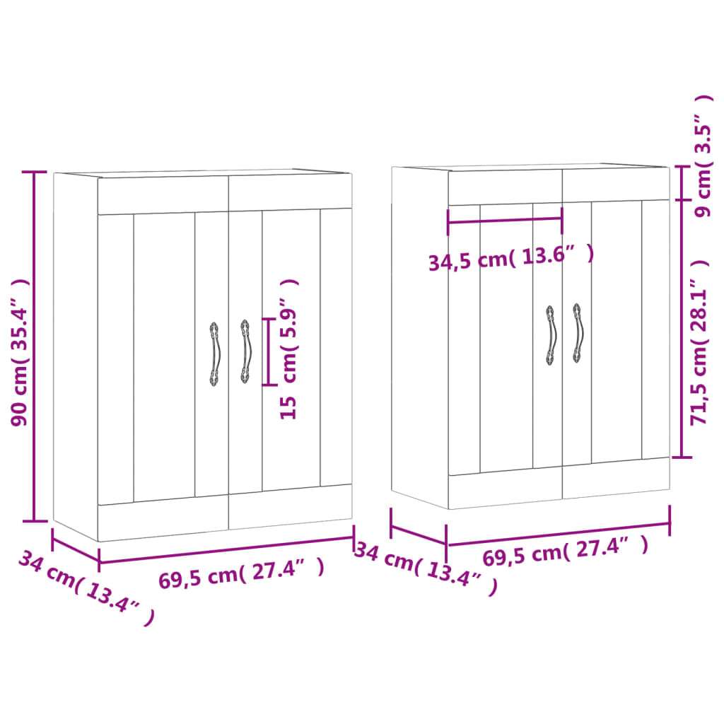 vidaXL Armarios de pared 2 uds madera de ingeniería gris hormigón