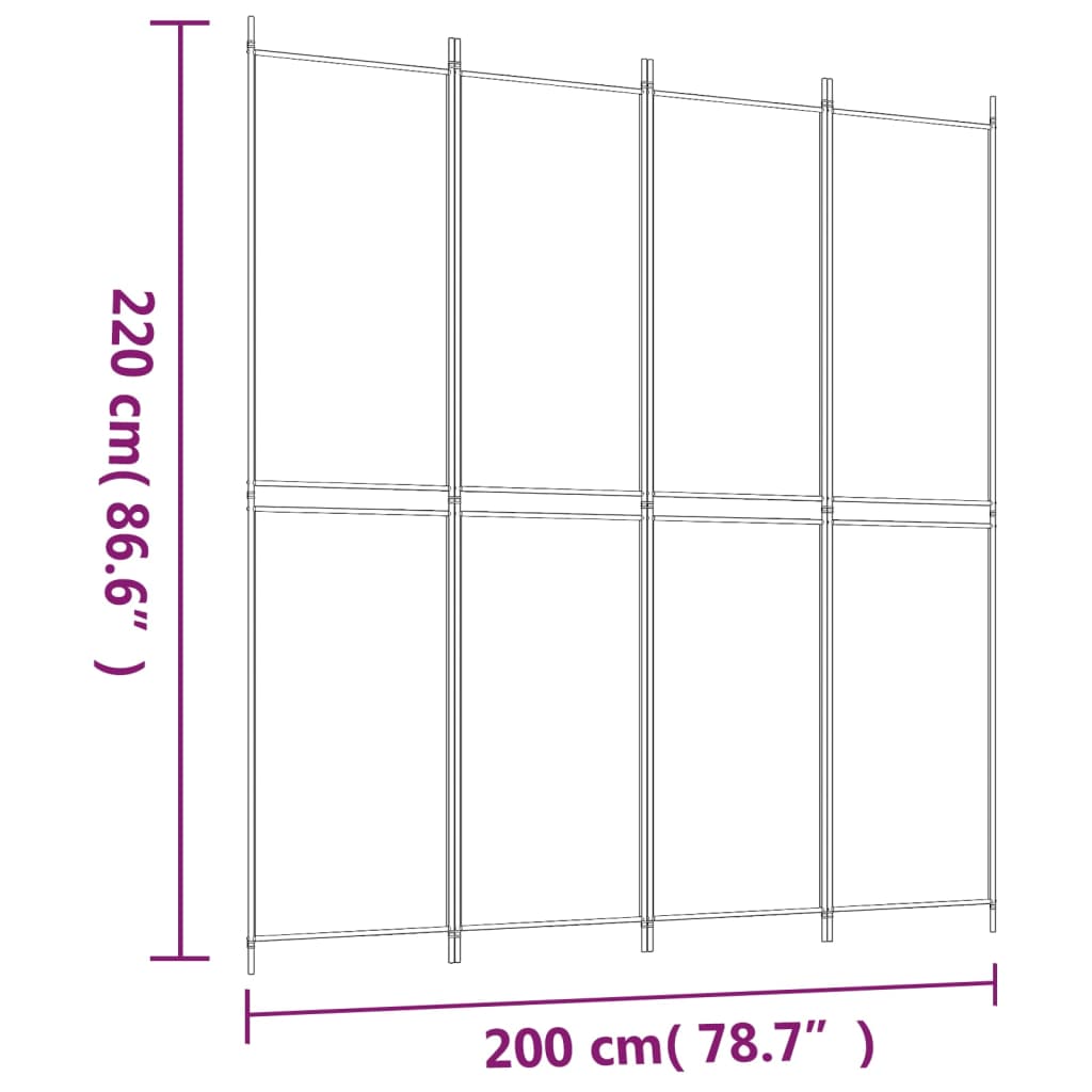 vidaXL Biombo divisor de 4 paneles de tela blanco 200x220 cm