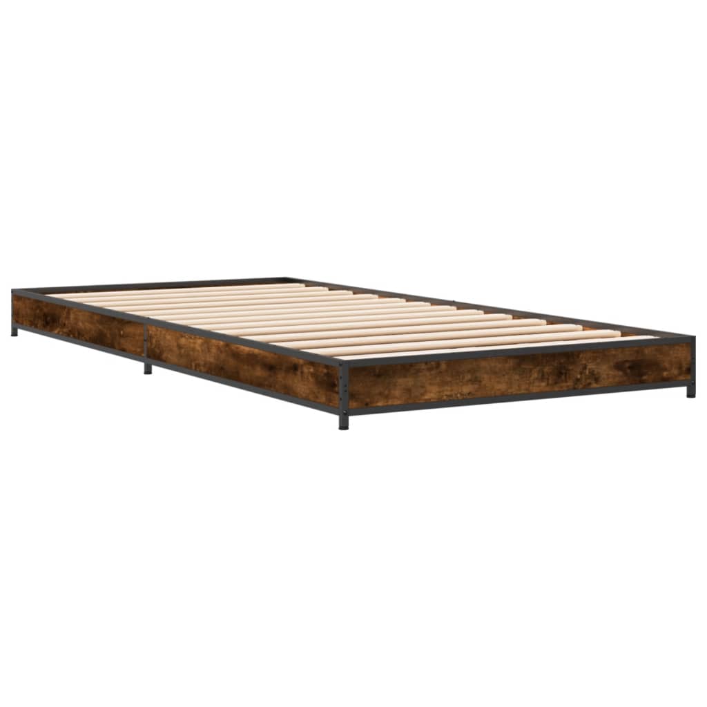 vidaXL Estructura cama madera ingeniería metal roble humo 75x190 cm