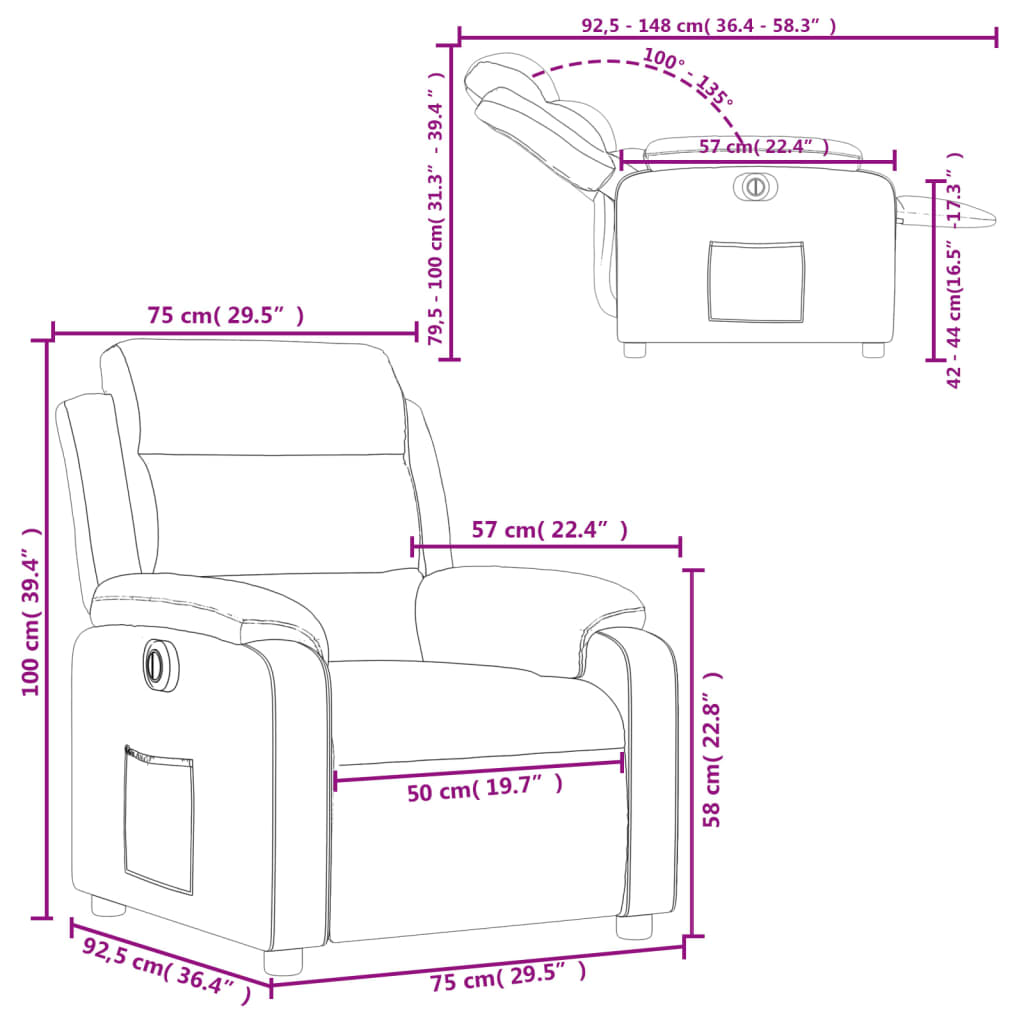 vidaXL Sillón reclinable eléctrico de terciopelo gris claro