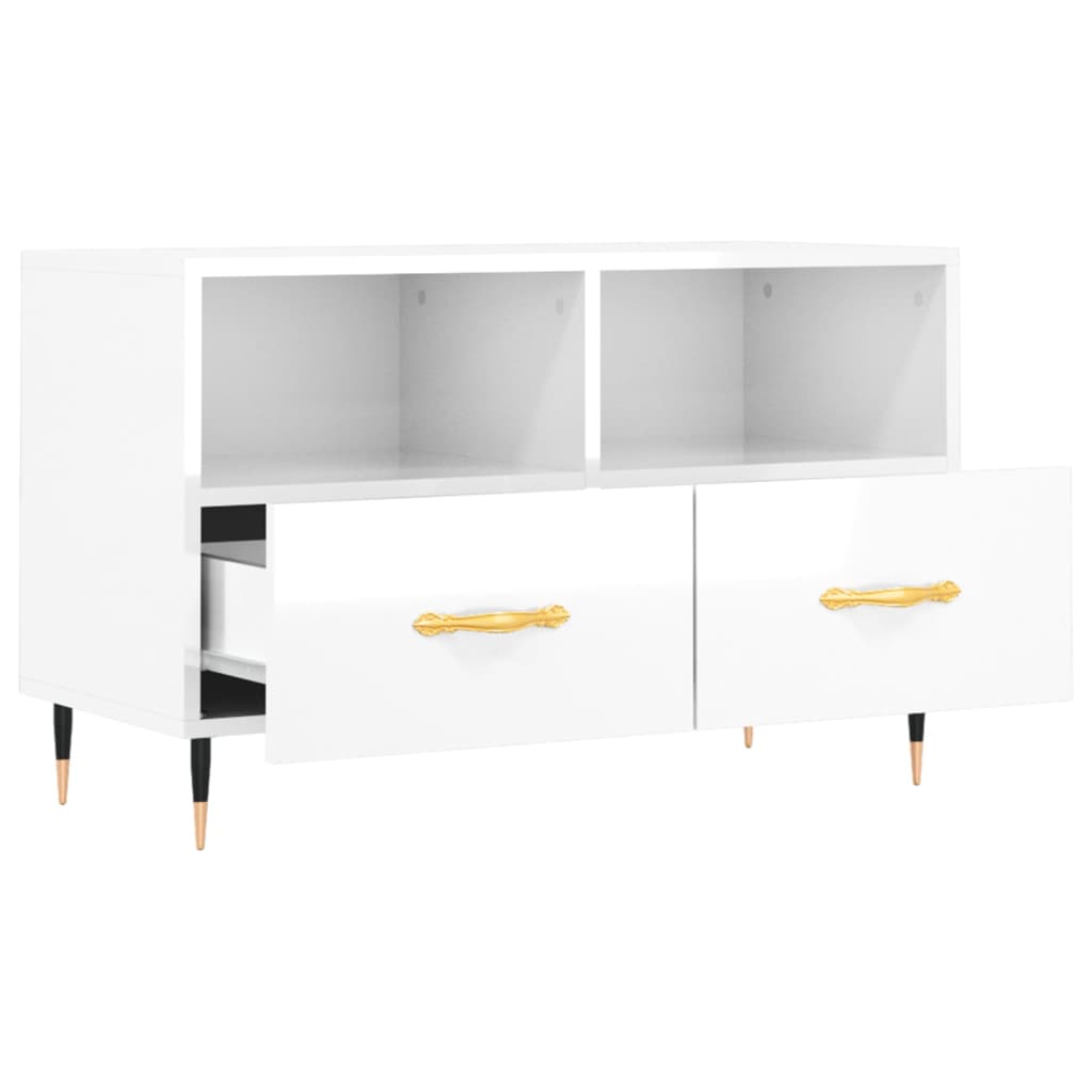 vidaXL Mueble de TV madera contrachapada blanco brillo 80x36x50 cm