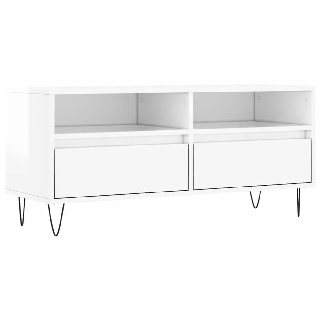 vidaXL Mueble de TV madera contrachapada blanco brillo 100x34,5x44,5cm