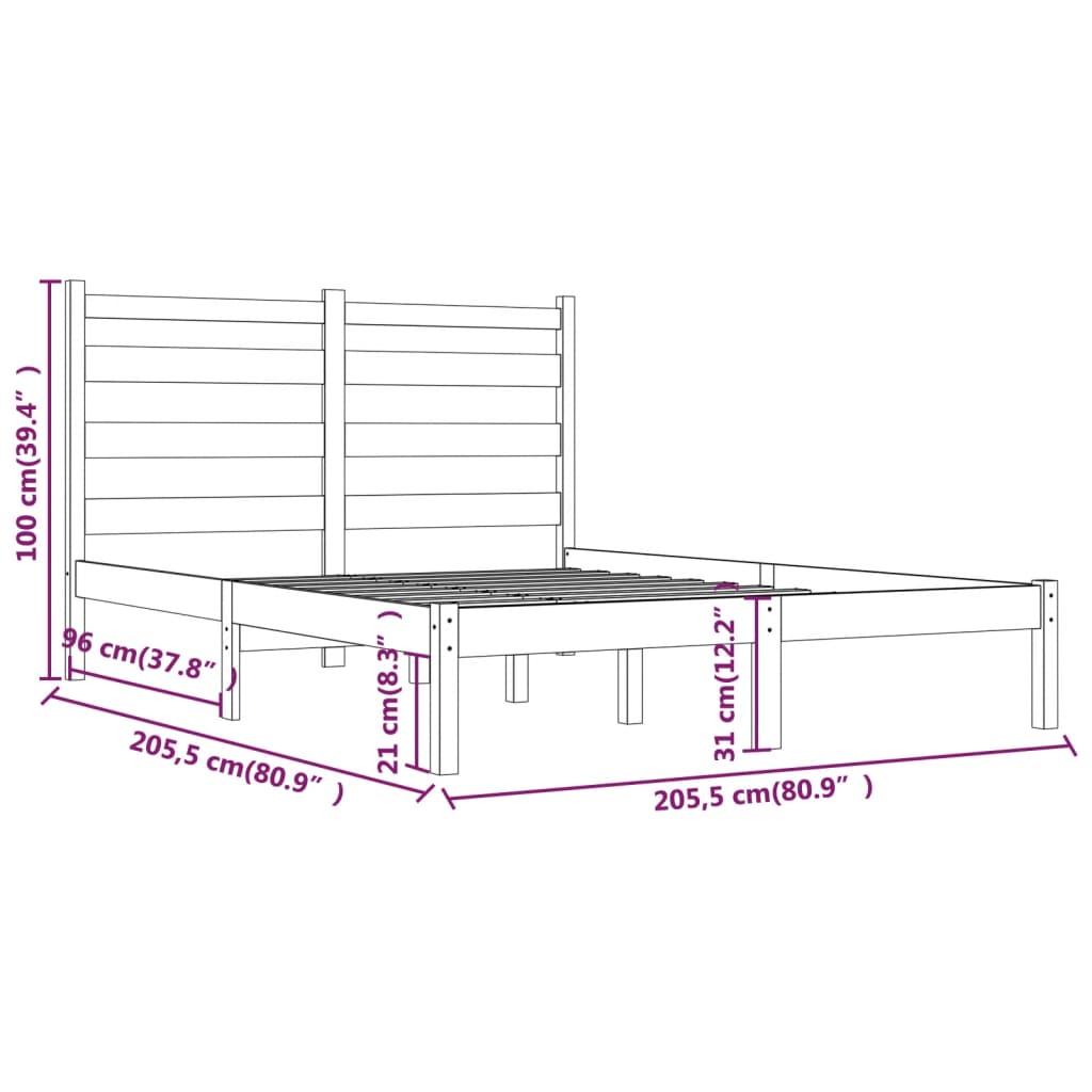 vidaXL Estructura de cama de madera maciza de pino gris 200x200 cm