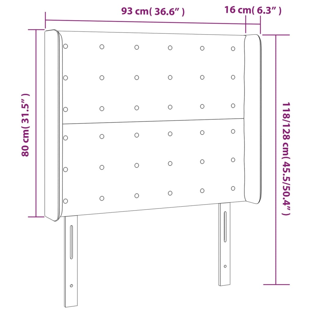 vidaXL Cabecero con orejas de cuero sintético blanco 93x16x118/128 cm