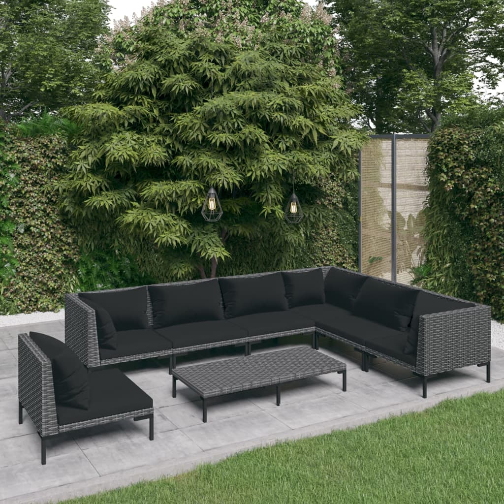 vidaXL Set sofás de jardín 8 pzas cojines ratán sintético gris oscuro