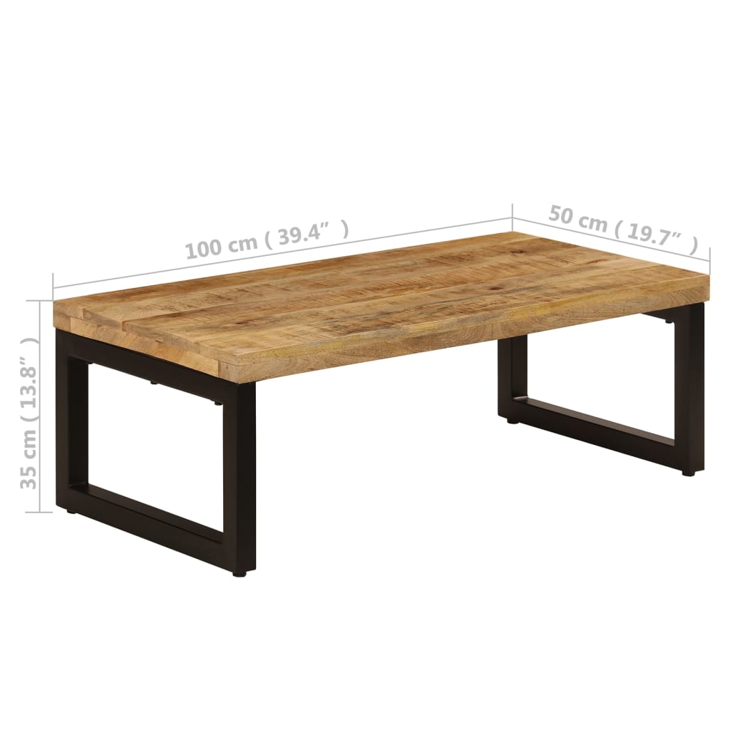 vidaXL Mesa de centro madera maciza de mango y acero 100x50x35 cm