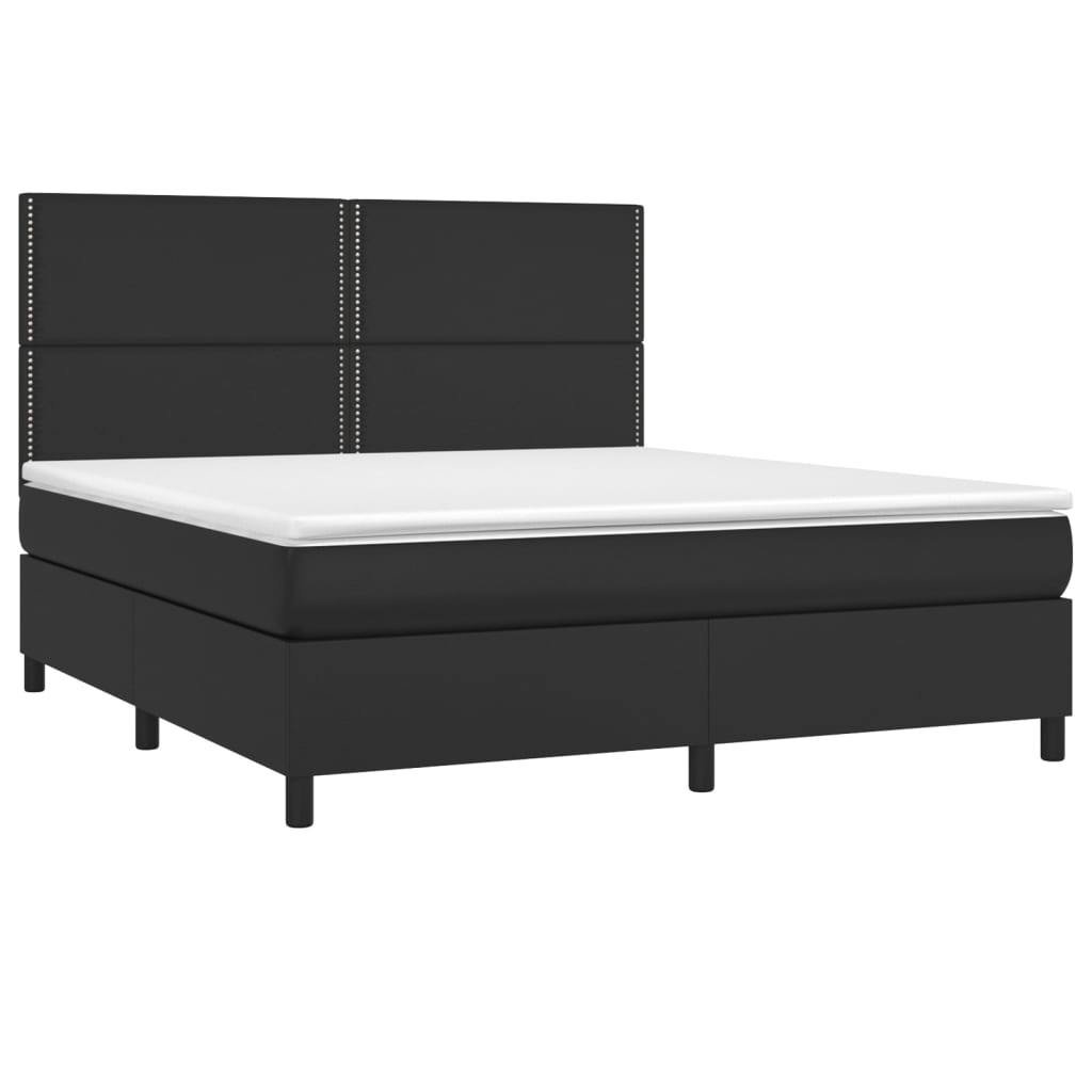 vidaXL Cama box spring colchón y LED cuero sintético negro 180x200 cm