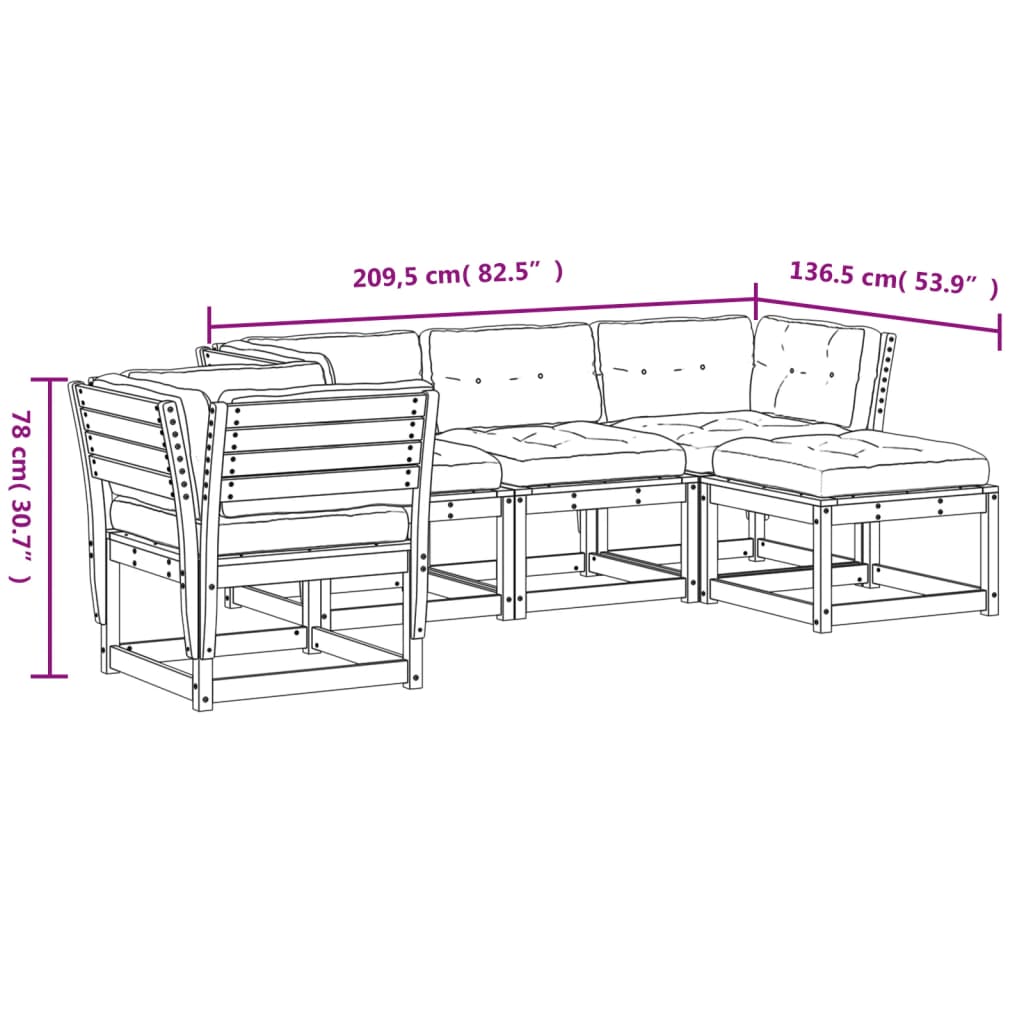 vidaXL Juego de muebles de jardín 5 pzas y cojines madera maciza pino