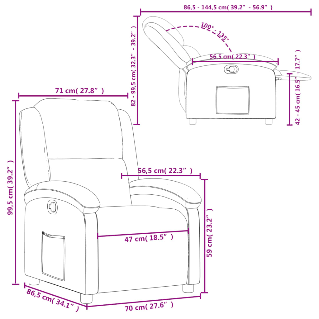 vidaXL Sillón reclinable de cuero auténtico crema