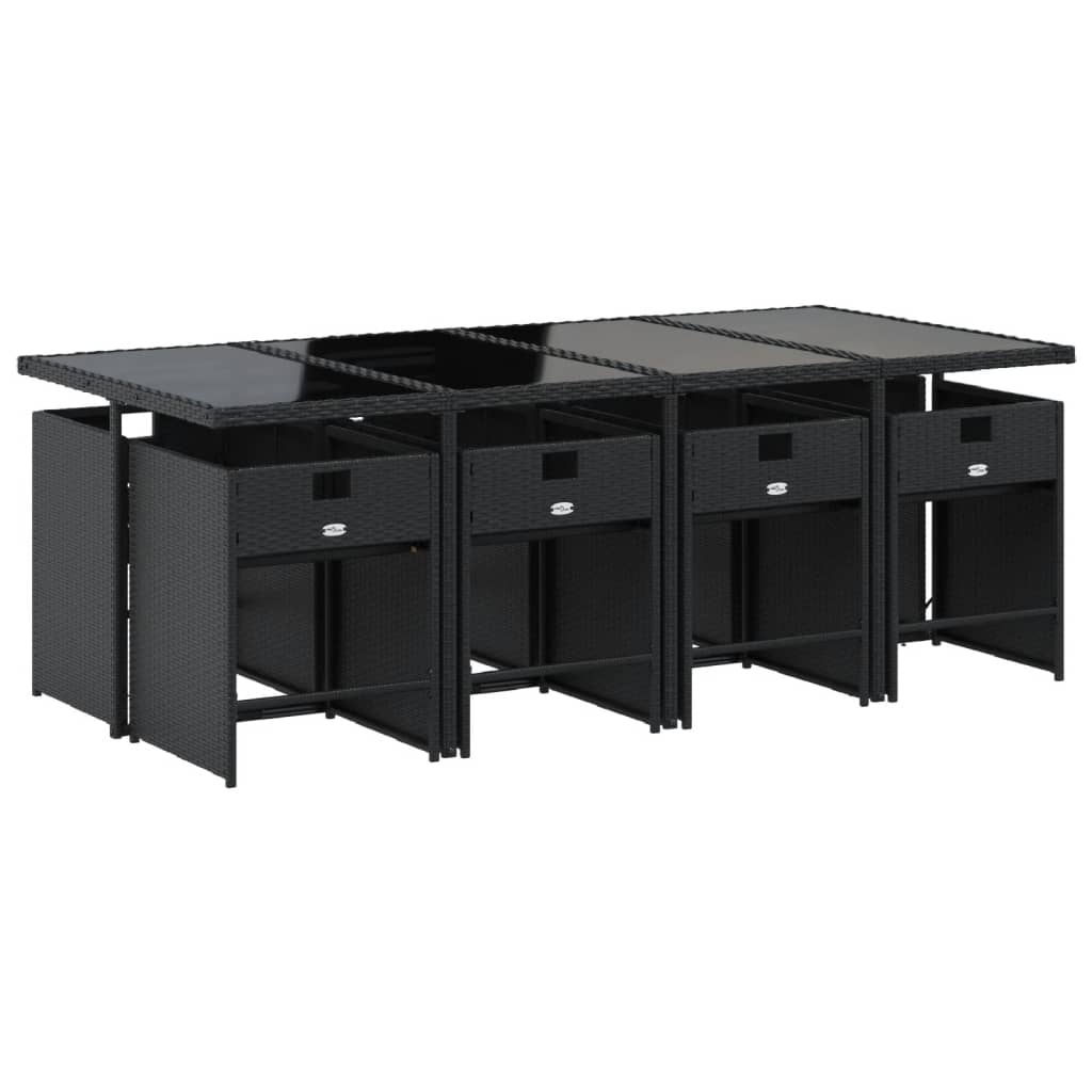 vidaXL Set de comedor de jardín 9 pzas y cojines ratán sintético negro