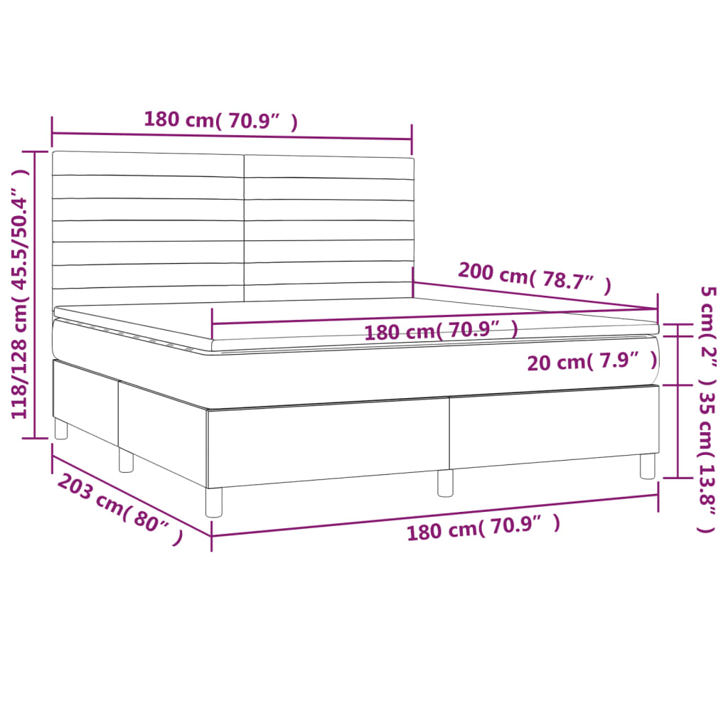 vidaXL Cama box spring con colchón tela gris claro 180x200 cm