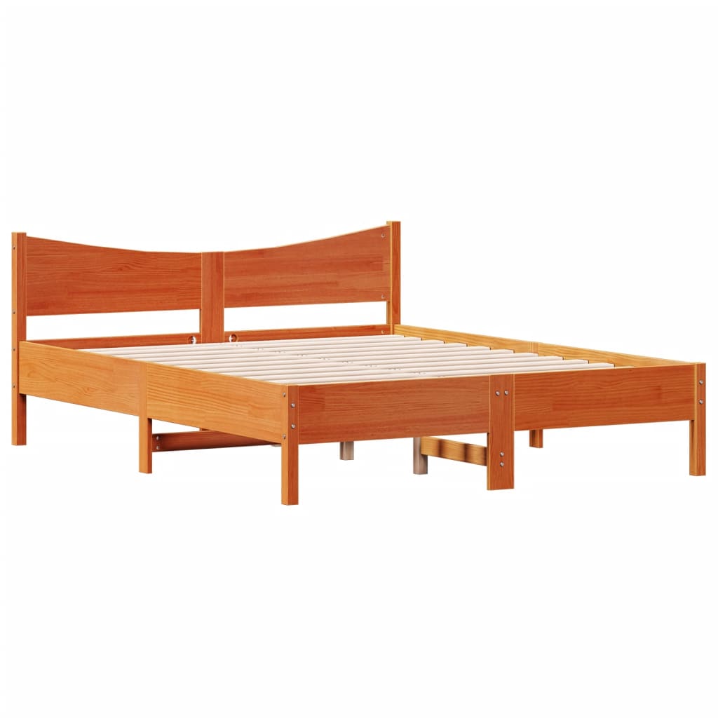 vidaXL Cama sin colchón madera maciza de pino marrón cera 160x200 cm