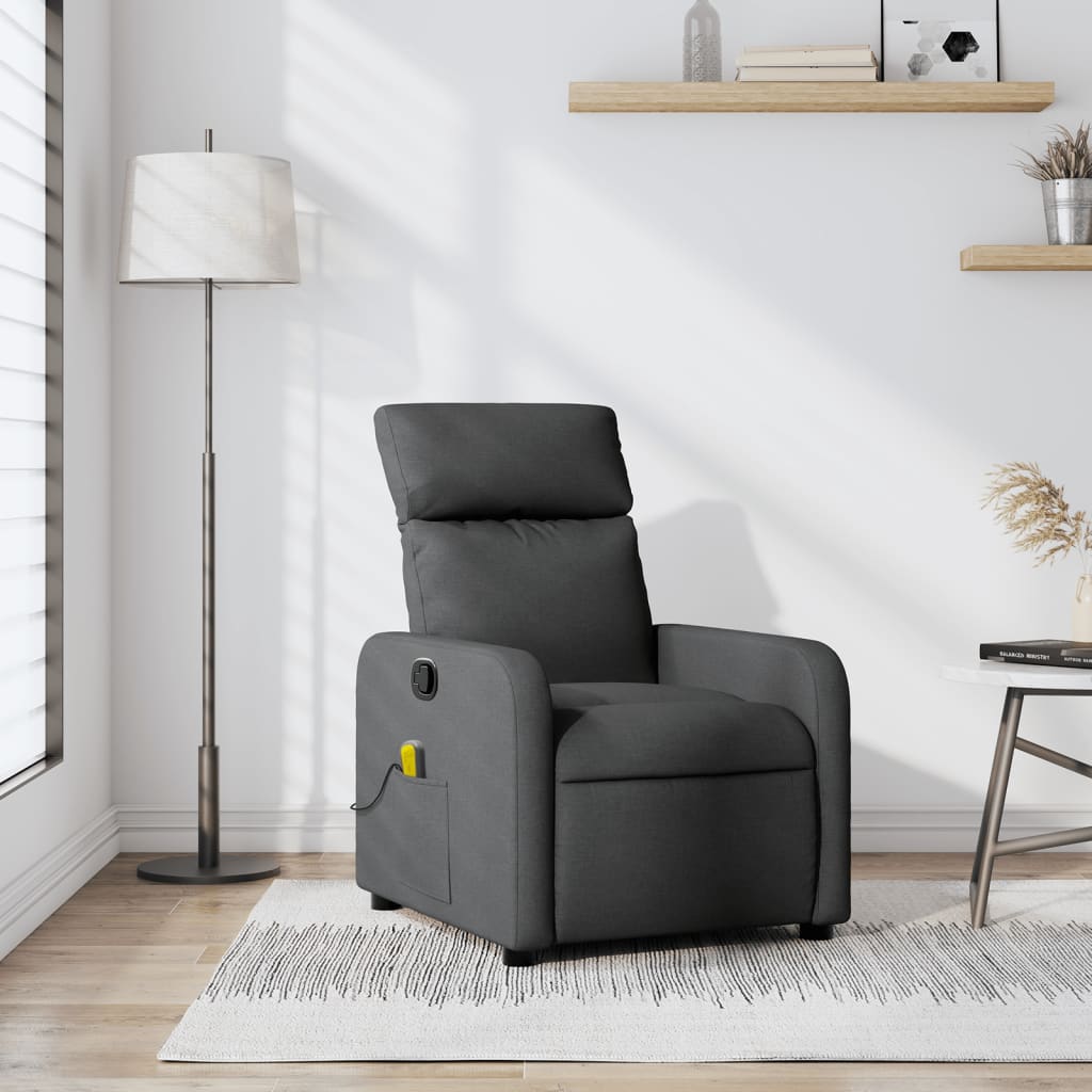 vidaXL Sillón de masaje reclinable de tela gris oscuro