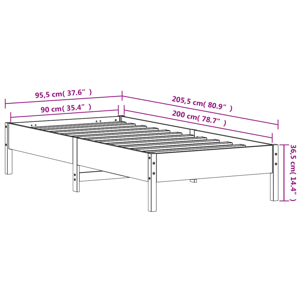 vidaXL Estructura de cama sin colchón madera de pino blanca 90x200 cm