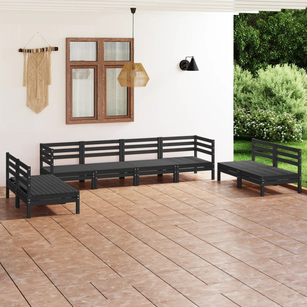 vidaXL Juego de muebles de jardín 8 pzas madera de pino maciza negro