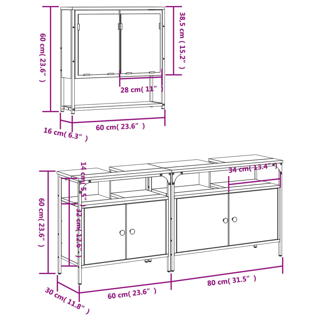 vidaXL Set de muebles de baño 3 pzas madera contrachapada gris sonoma