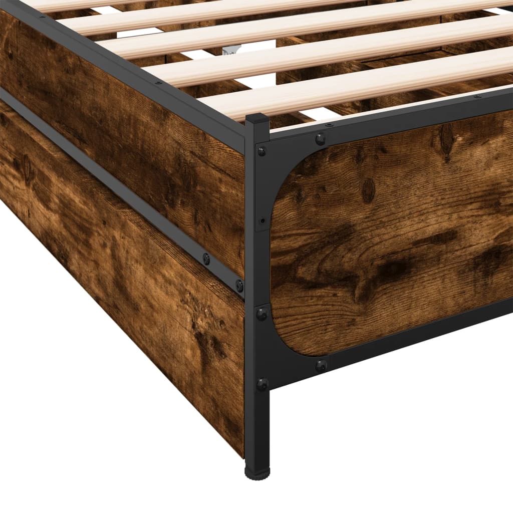 vidaXL Cama con cajones madera de ingeniería roble ahumado 100x200 cm