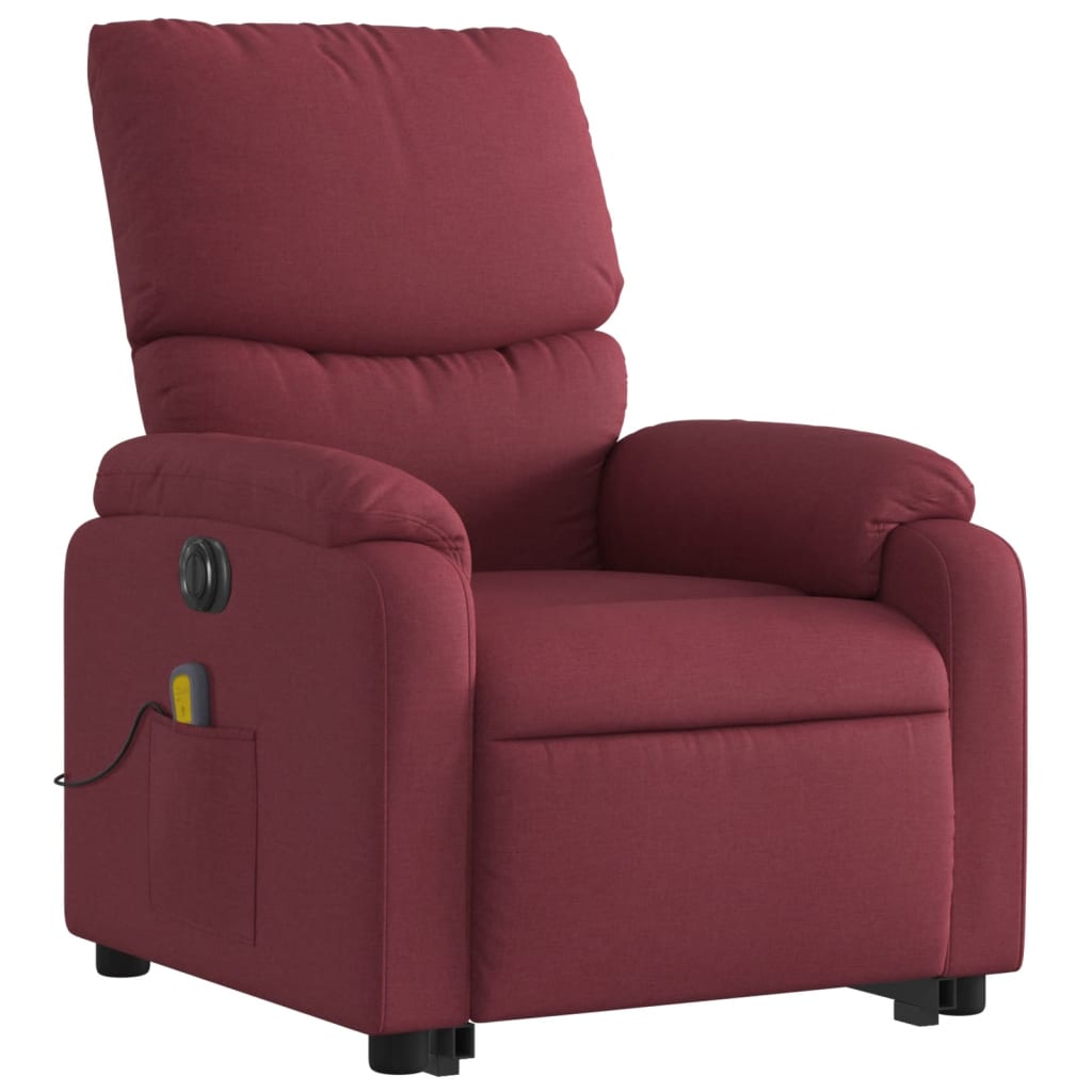 vidaXL Sillón de masaje eléctrico reclinable elevable tela rojo tinto