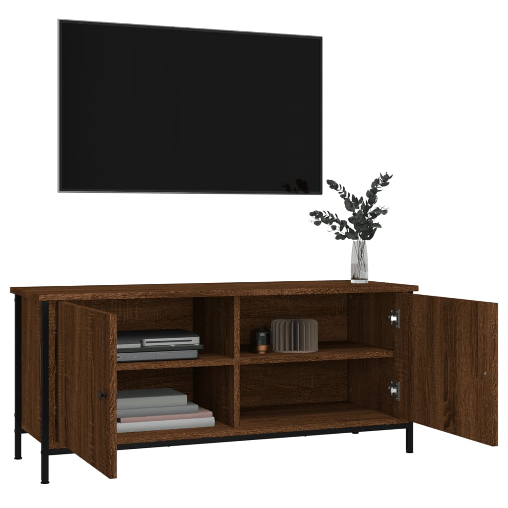 vidaXL Mueble TV con puertas contrachapada marrón roble 102x35x45 cm