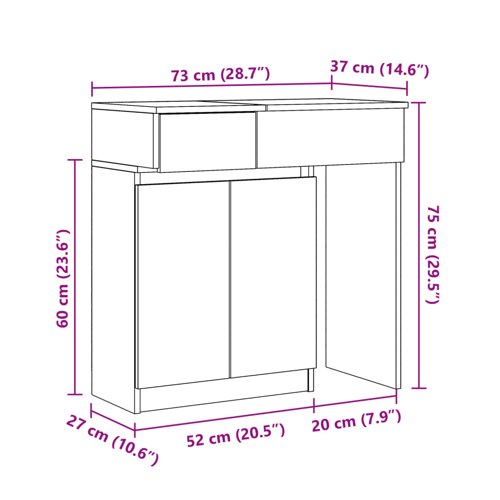 vidaXL Tocador con luces LED gris sonoma 115x37x110,5 cm