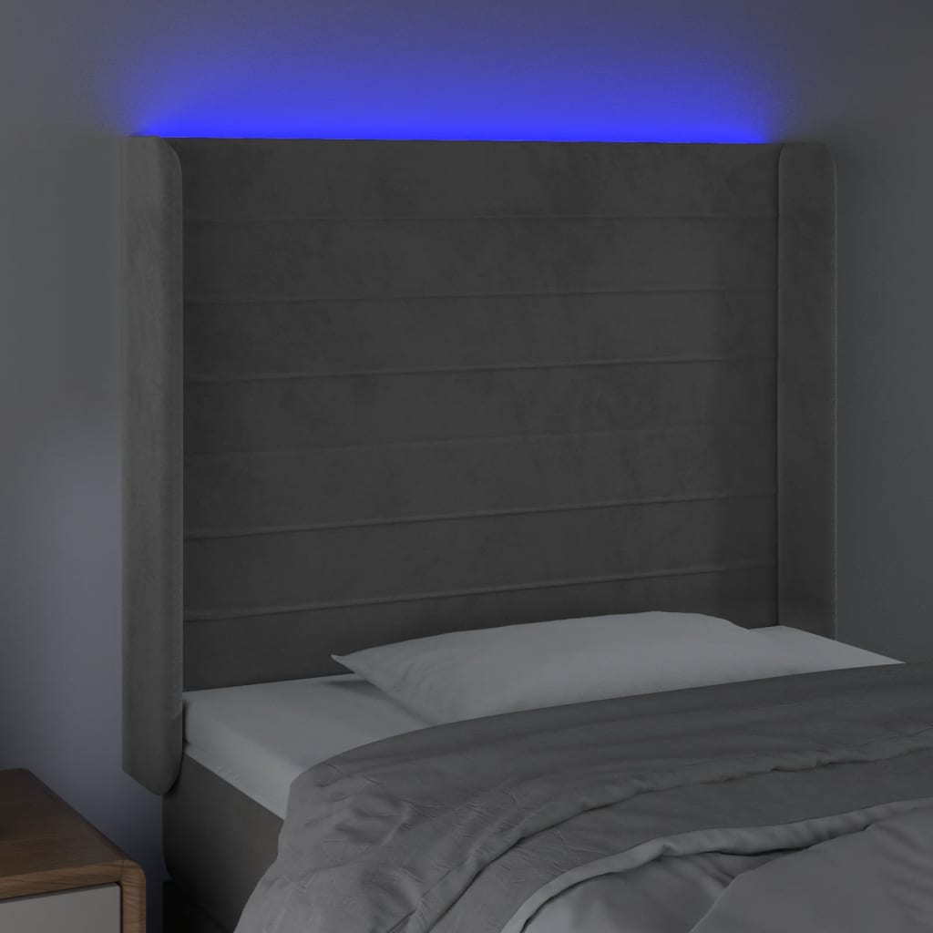 vidaXL Cabecero con LED de terciopelo gris claro 93x16x118/128 cm