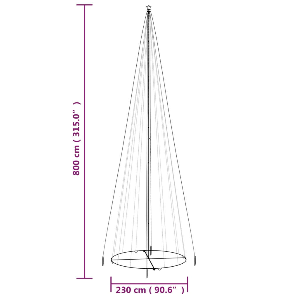 vidaXL Árbol de Navidad cónico 1134 LED de colores 230x800 cm