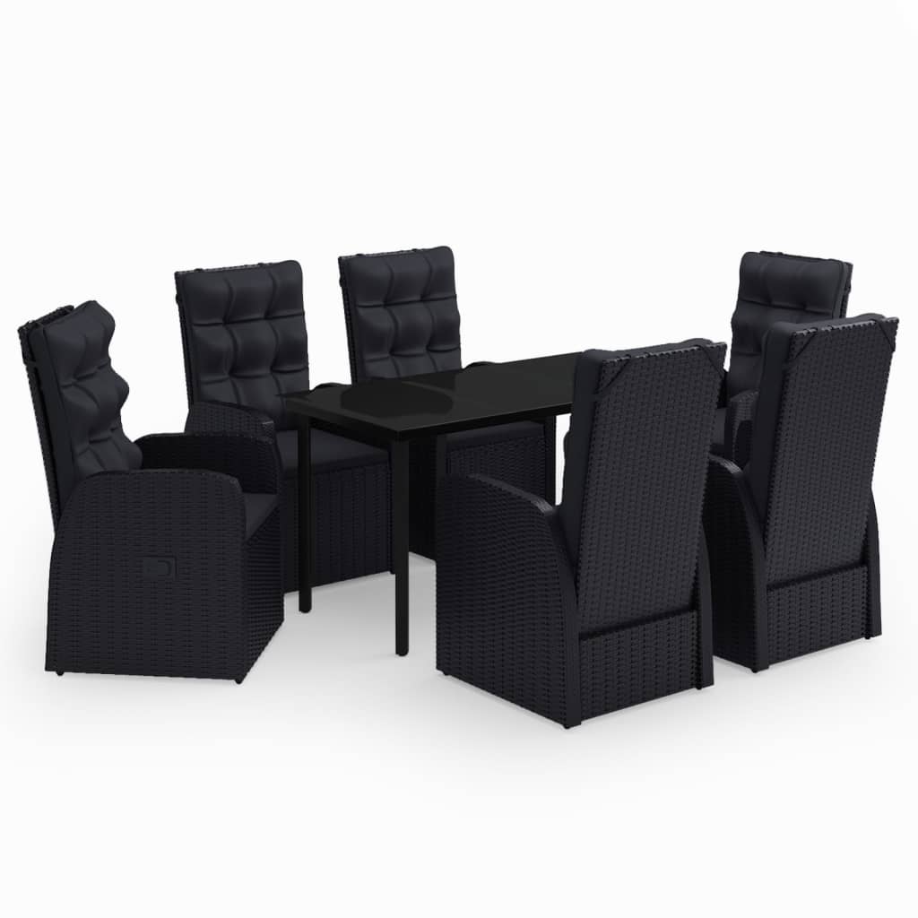 vidaXL Juego de comedor de jardín 7 piezas con cojines negro