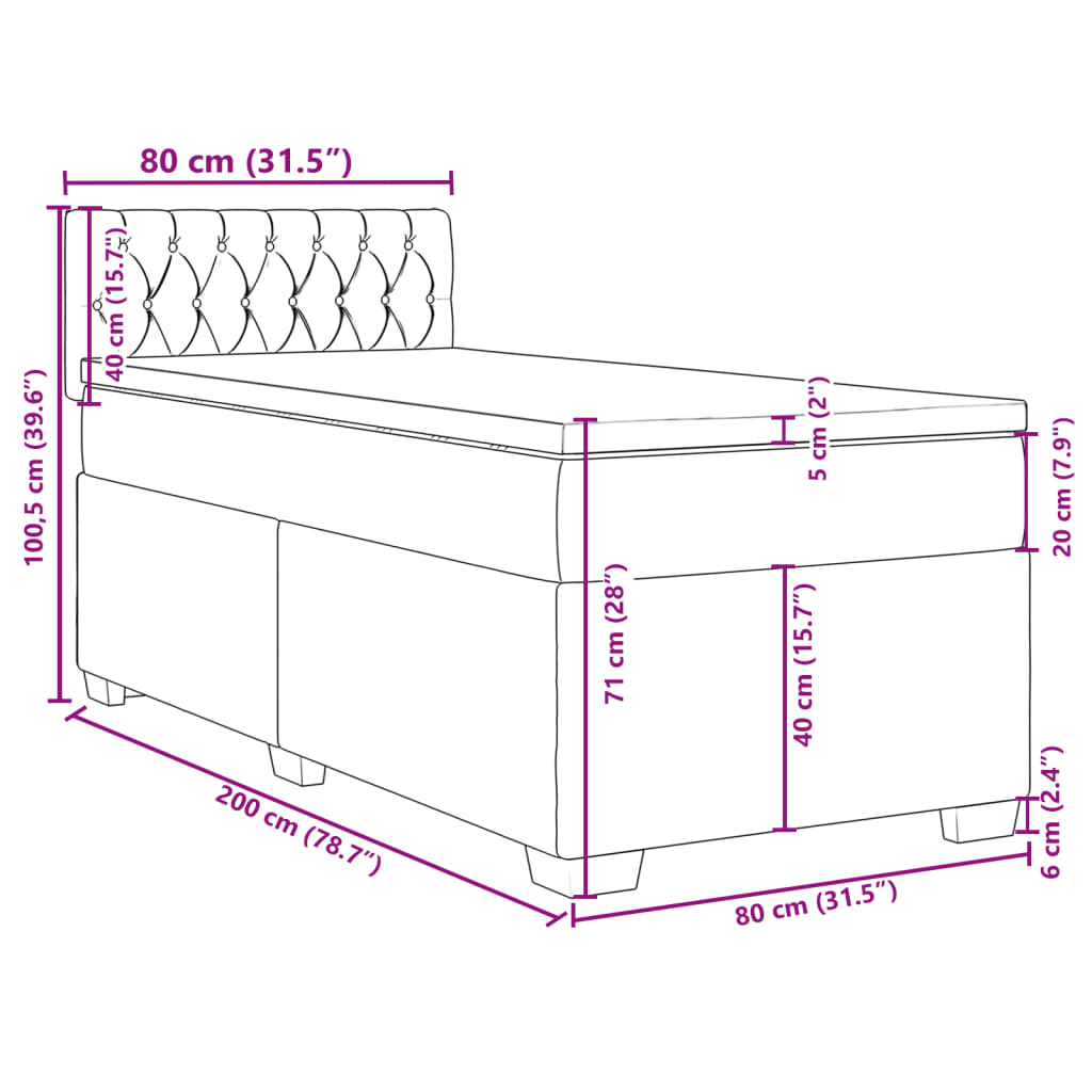 vidaXL Cama box spring con colchón terciopelo negro 80x200 cm