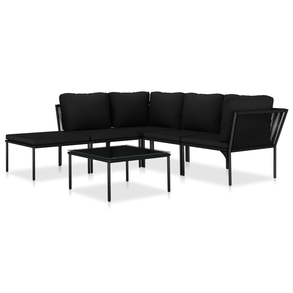 vidaXL Juego de muebles de jardín con cojines 6 piezas PVC negro