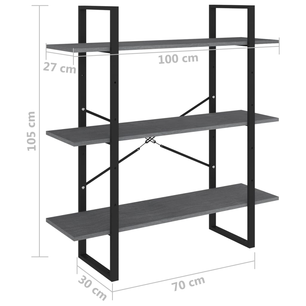 vidaXL Estantería 3 niveles madera maciza de pino gris 100x30x105 cm