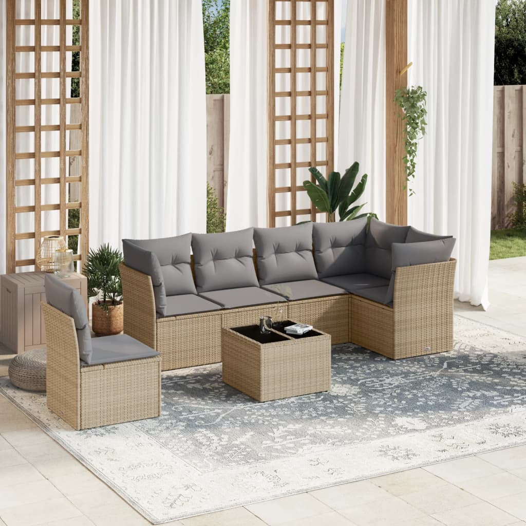 vidaXL Set sofás de jardín 7 piezas y cojines ratán sintético beige