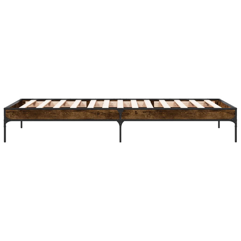 vidaXL Estructura cama madera ingeniería metal roble humo 100x200 cm