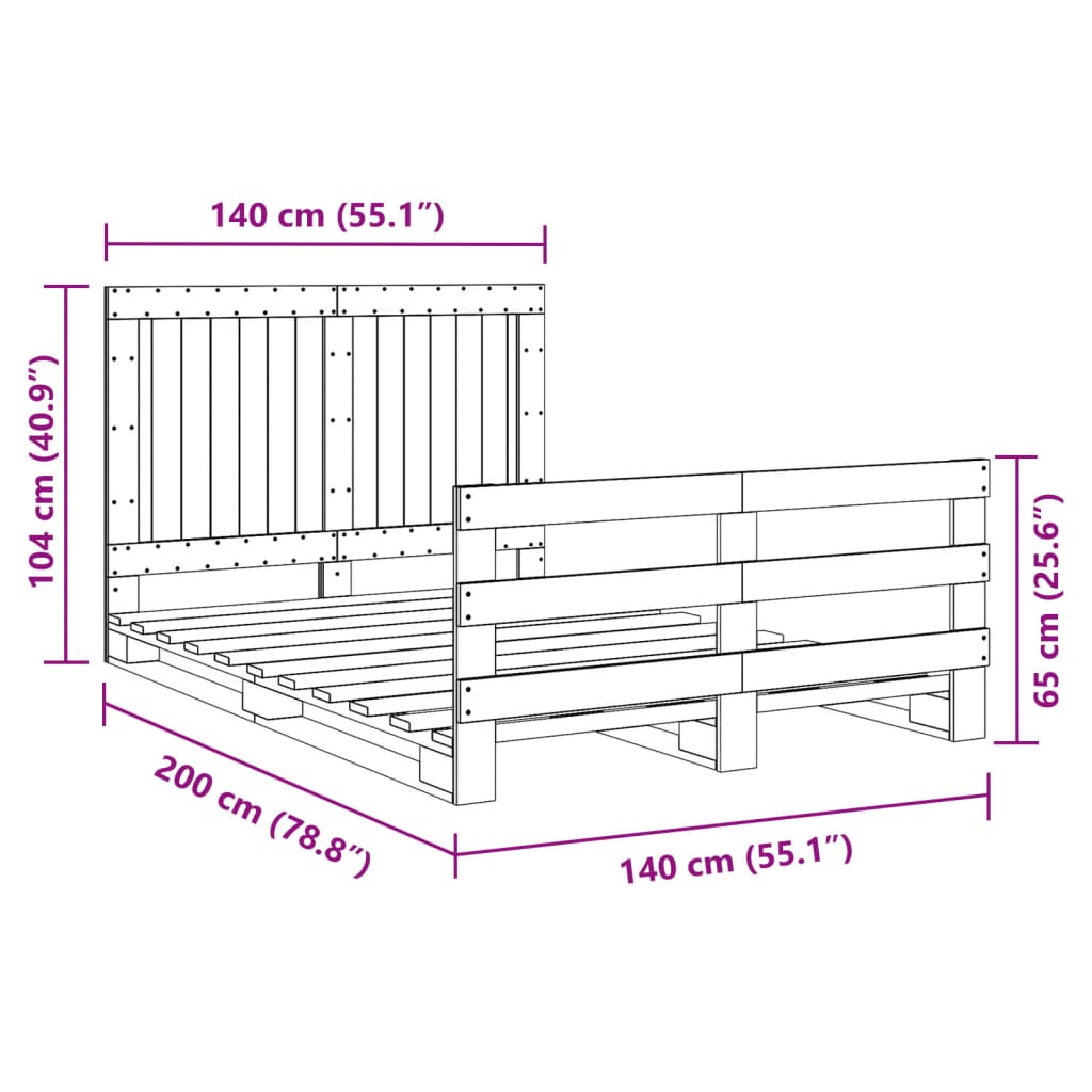 vidaXL Estructura de cama con cabecero madera maciza pino 140x200 cm