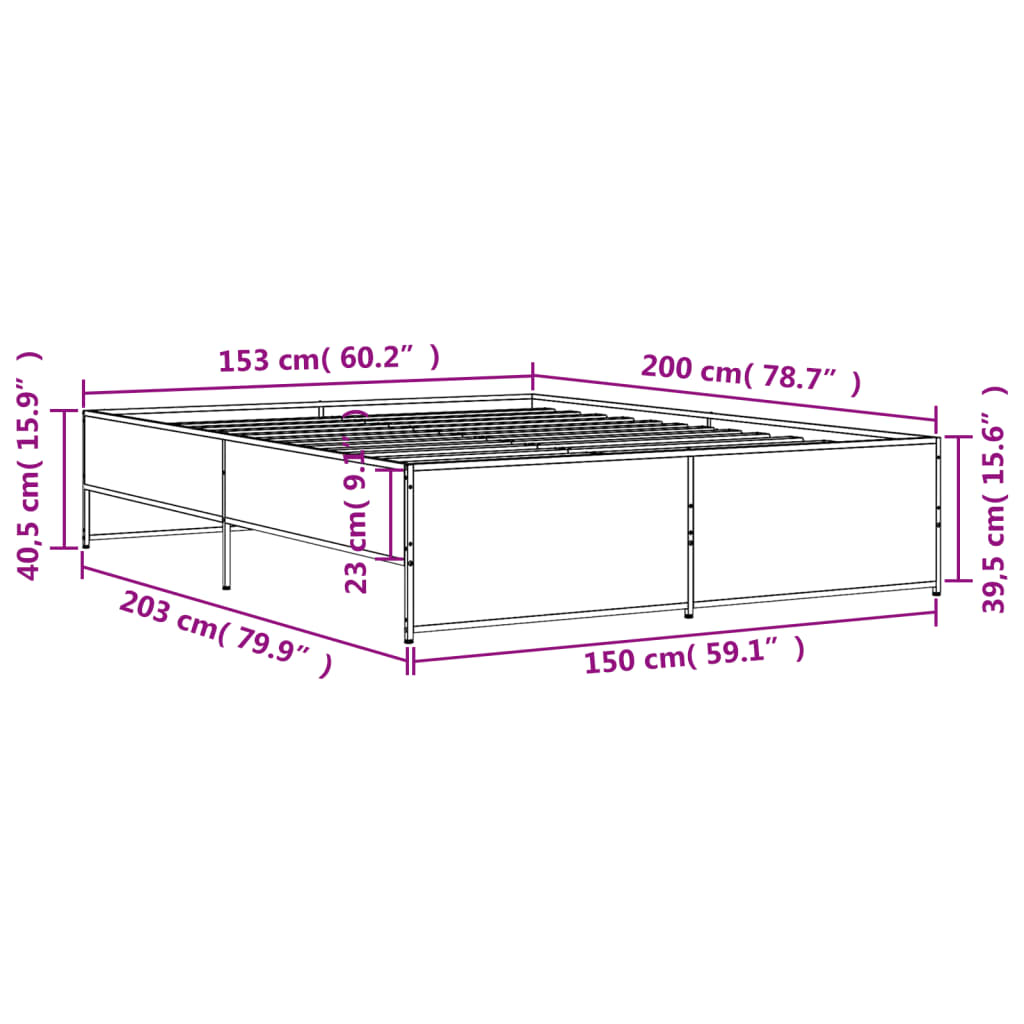 vidaXL Estructura cama madera ingeniería metal roble ahumado 150x200cm